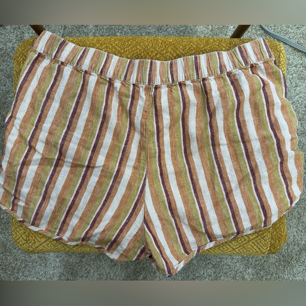 Madewell Linen Striped Shorts | Multicolor | Pull-On Elastic Waist | Size M - Picture 5 of 8